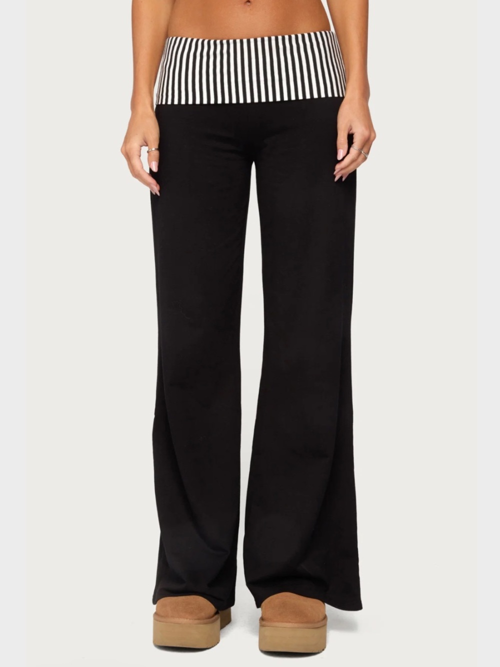 NWOT Edikted Black Wide-Leg Pants with Striped Waistband size small